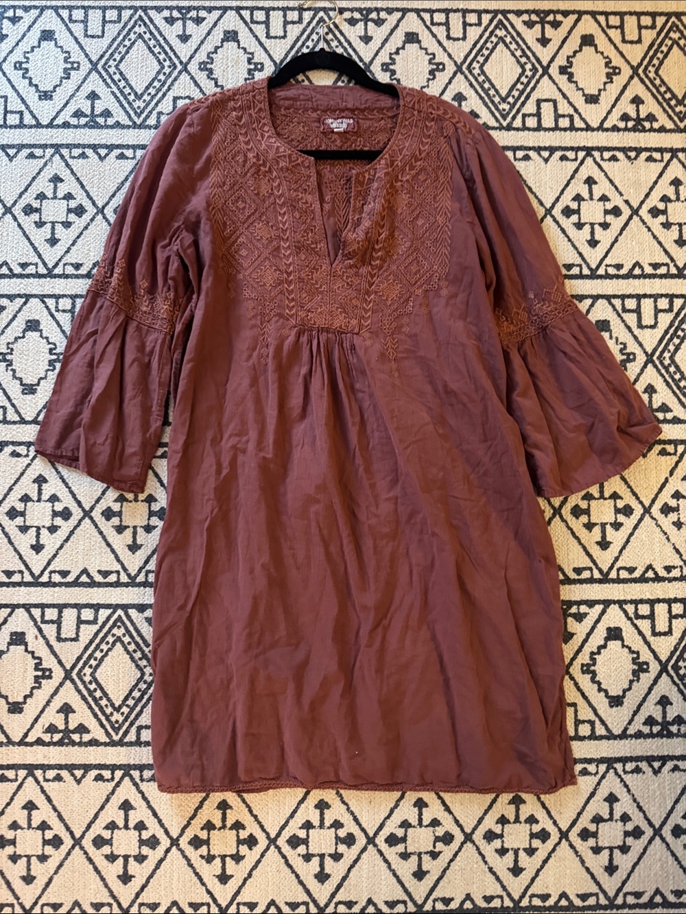 Johnny Was Workshop Embroidered Dress in Terracotta/Rust